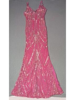 Banjul Sequin Mermaid Fit And Flare Maxi Dress Womens Size Small Pink With Rose